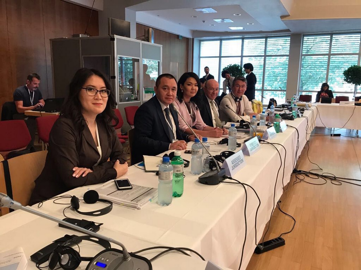 June, 2018, Vaduz, Liechtenstein, Presenting Kazakhstan during debut rating by OECD on tax transparency and exchange of information together with CEO of AFSA Stephen Glynn and experts from the Tax Committee.